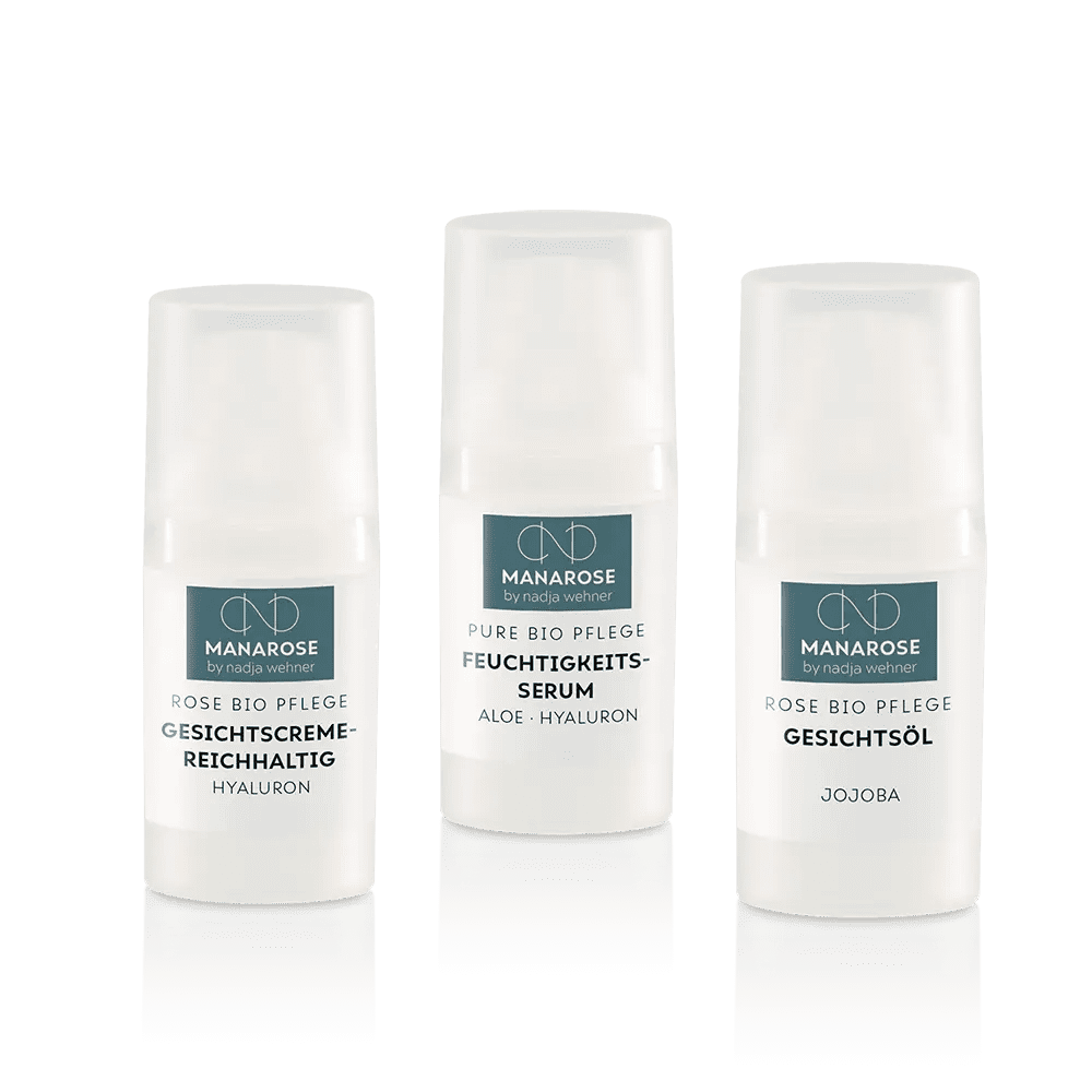 Manarose Biokosmetik Gesichtspflege Set – Winterpflege mit drei Flaschen für die Winterpflege für strahlende Haut.